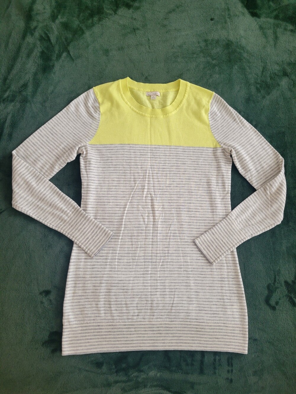 Gap Striped Crewneck Sweater with Yellow Yoke - Women Size S